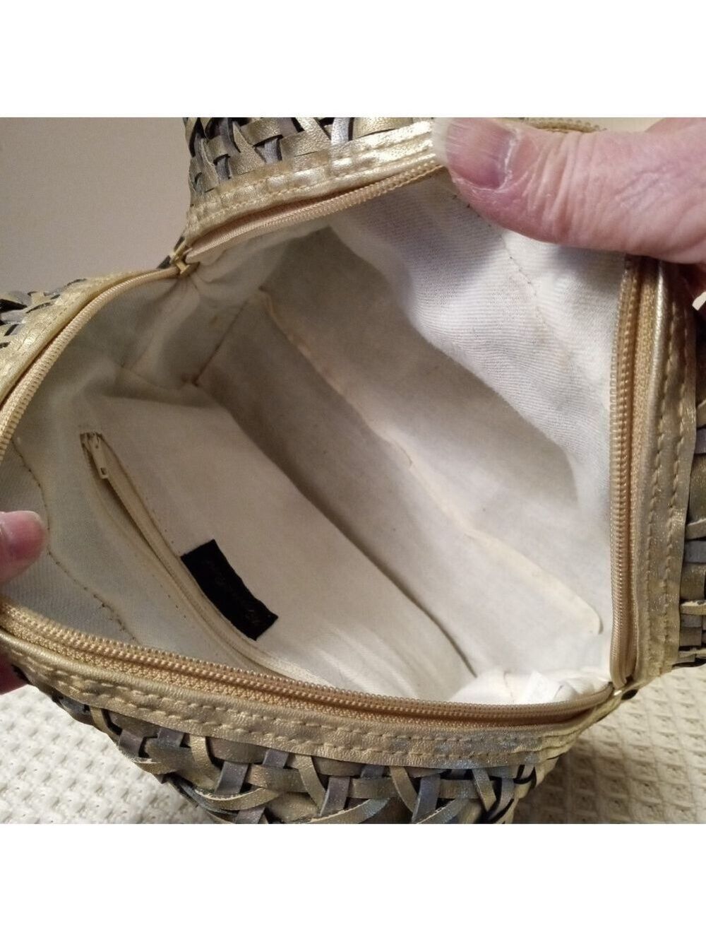 Warren Reed Gold Silver Metallic Woven Leather Satchel Large - Picture 5 of 6